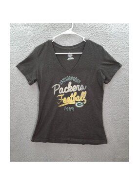 Green Bay Packers Shirt Womens Large Gray V Neck NFL Football NFC North